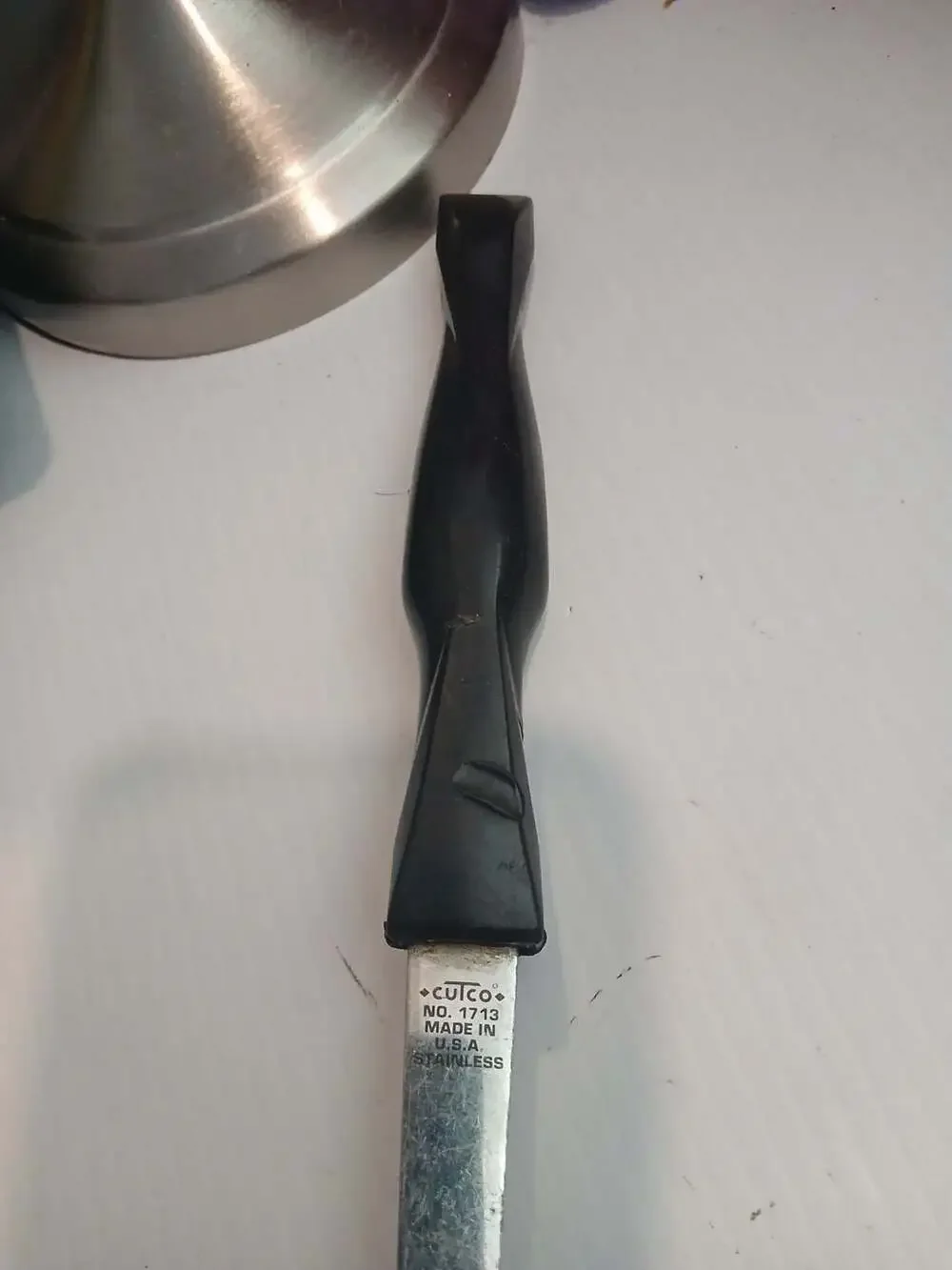 Cutco No. 1713 Slotted Serving Spoon Stainless Steel Black Handle